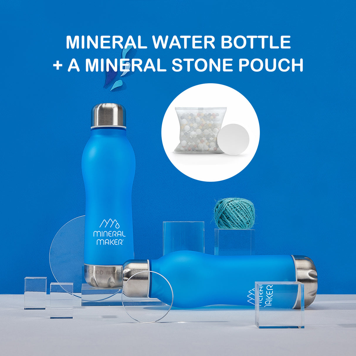 Mineral Water Bottle + a Mineral Stone Pouch - AQUA BLUE