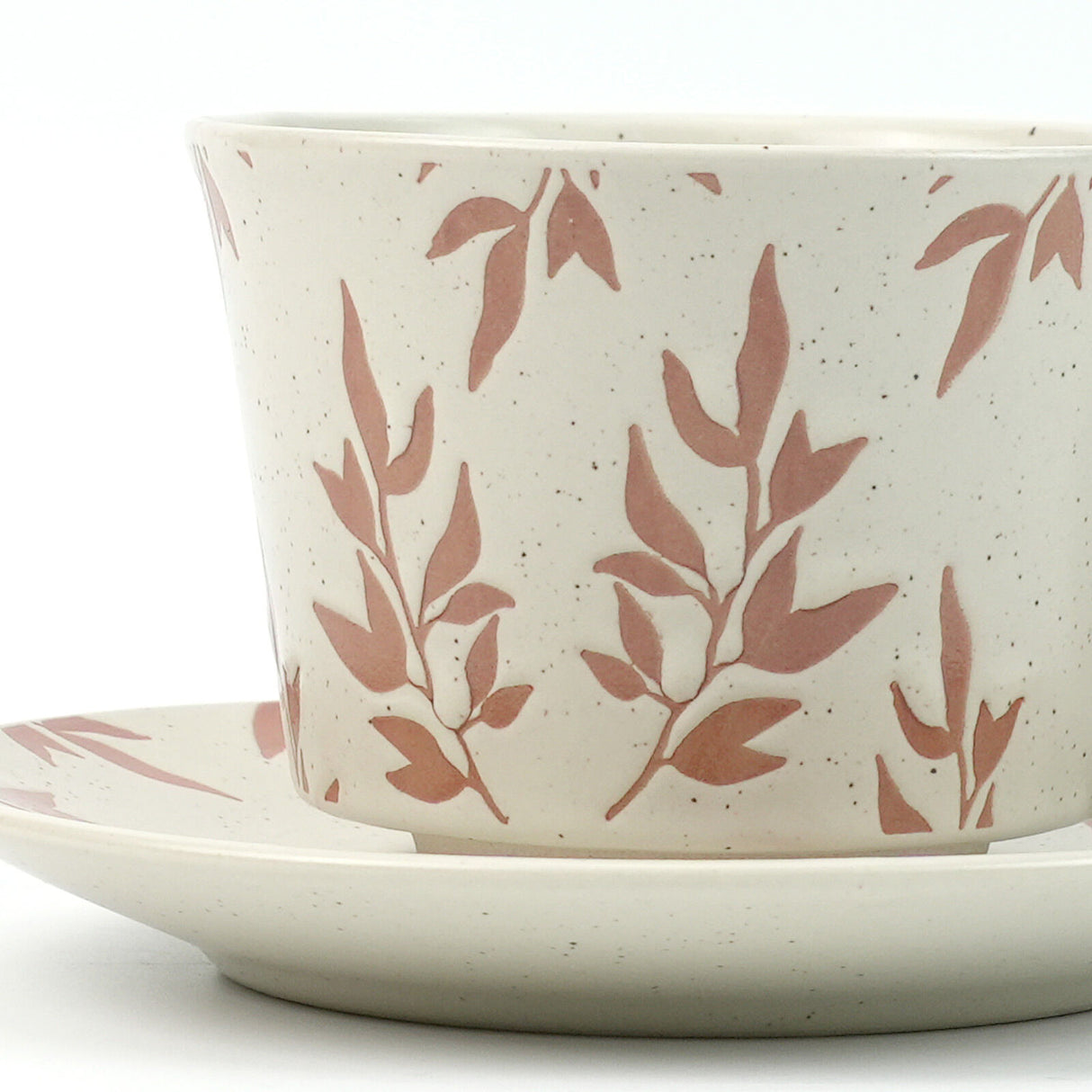 High-Fired Ceramic Stoneware Speckle Cup & Saucer Set 380ml Floral - EARTHY RED