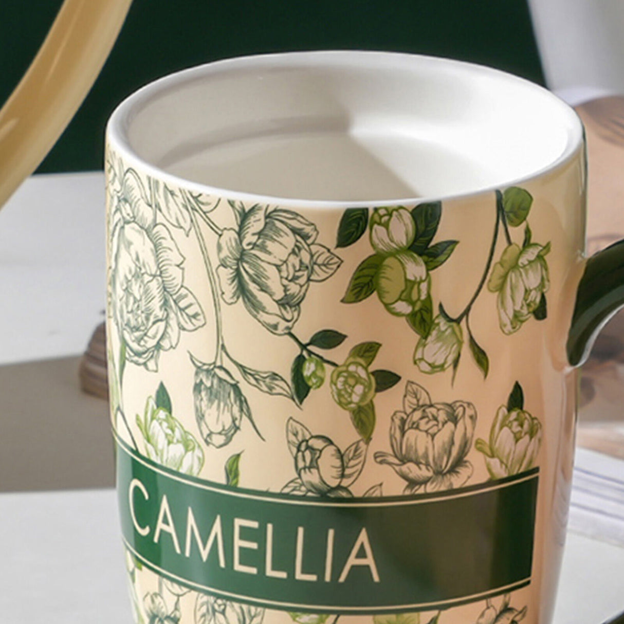 2X High-Fired Ceramic Travel Mug 600ml Vintage Floral - GREEN