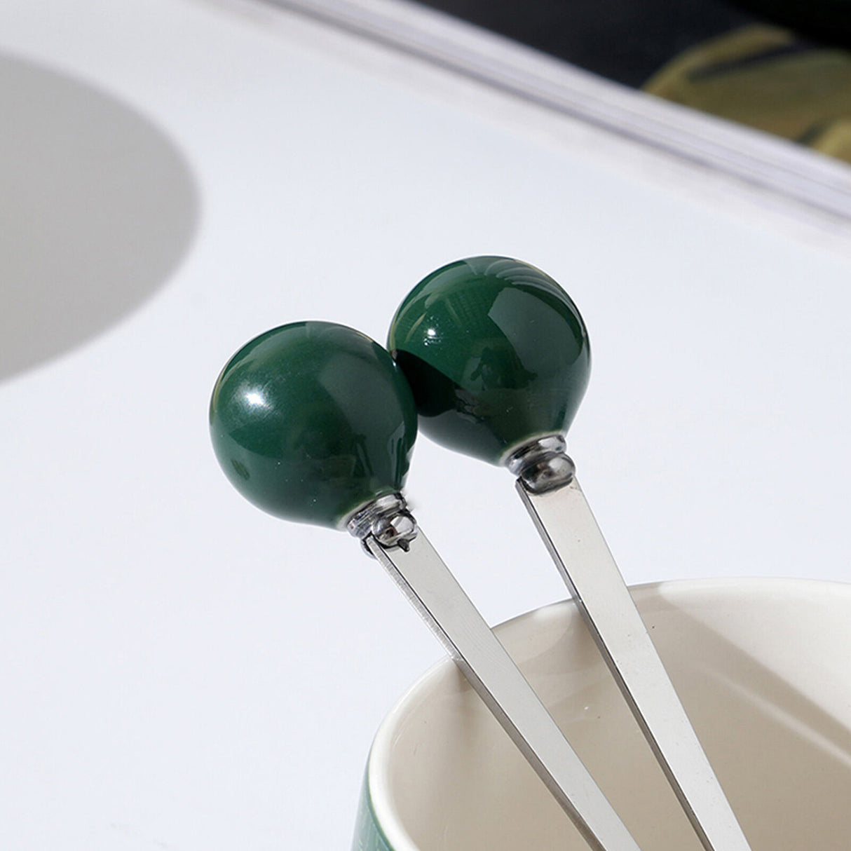 2X High-Fired Ceramic Cup & Saucer Set 300ml Vintage Floral - GREEN