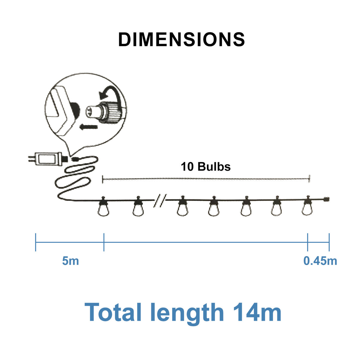 10 Bulbs 14M Festoon String Lights
