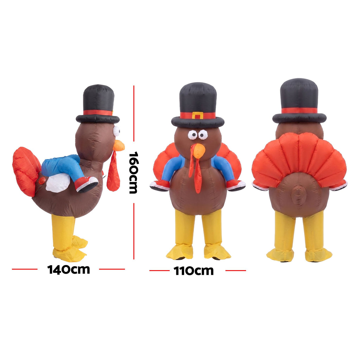 Inflatable Costume Ride On Turkey Fancy Dress Funny Party Outfit Brown One Size