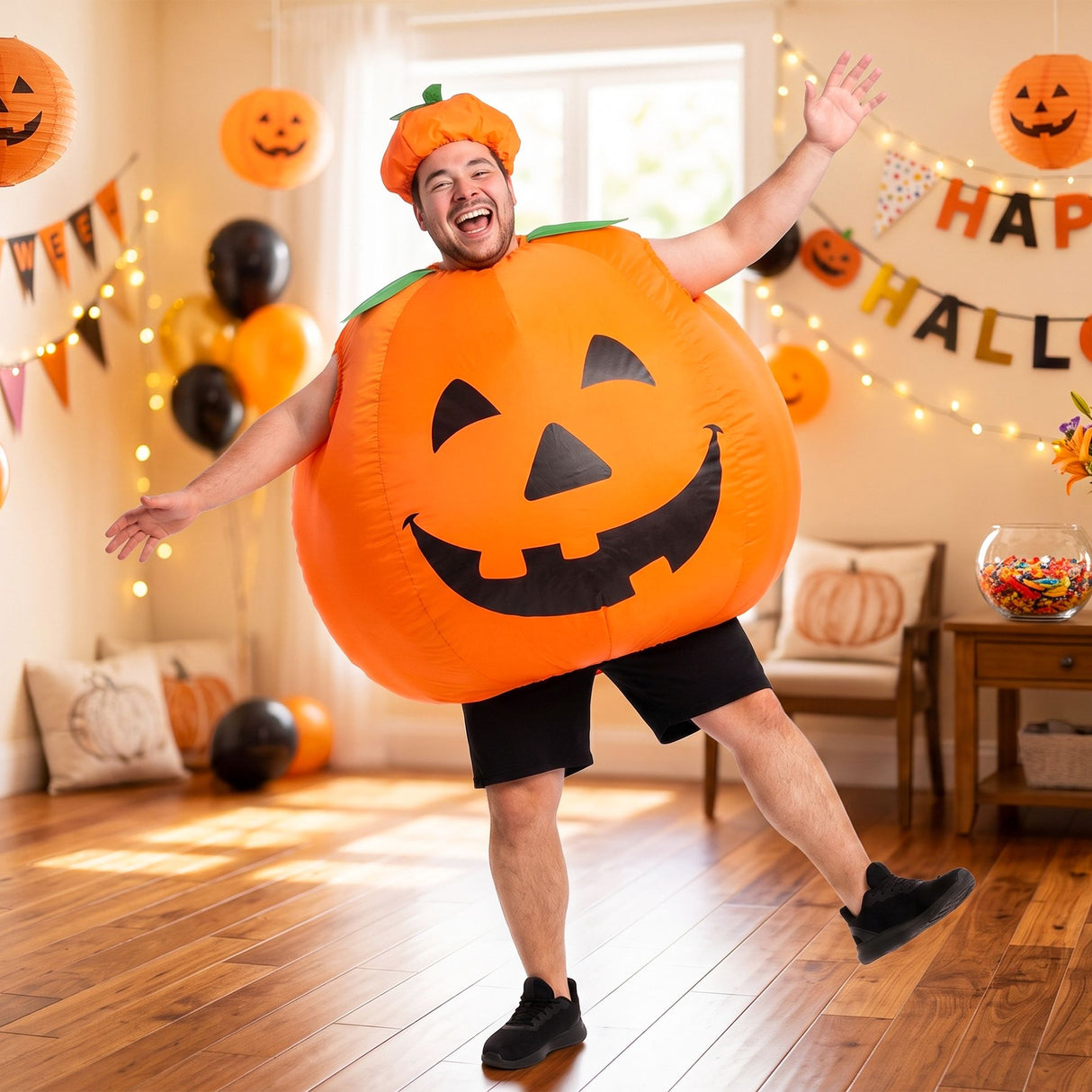Inflatable Costume Pumpkin Fancy Dress Halloween Party Suit Orange One Size