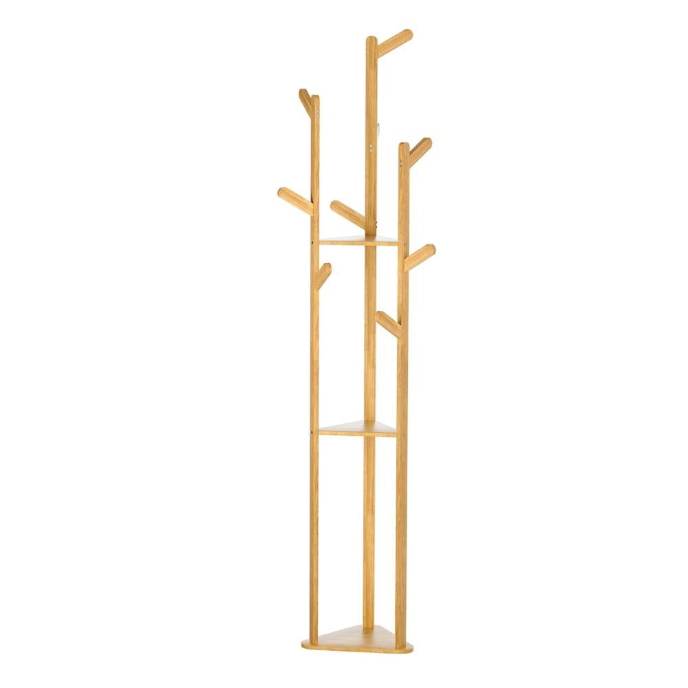Bamboo 3-Tier Garment Rack with 9 Hooks and Tree Design