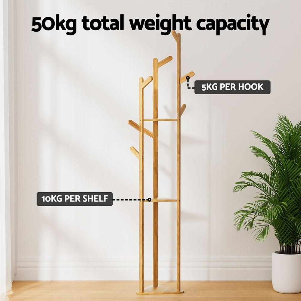 Bamboo 3-Tier Garment Rack with 9 Hooks and Tree Design