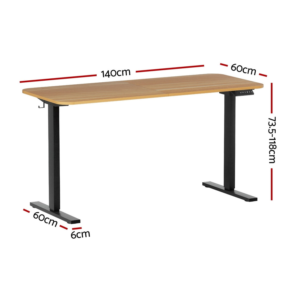 Artiss Electric Standing Desk 140cm Adjustable Height Motorised Home Office Desk Oak Black