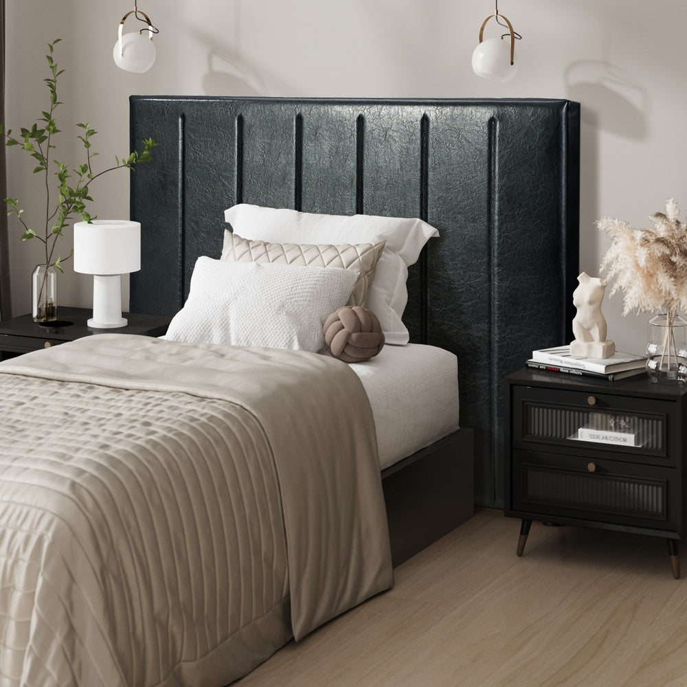 Oikiture Bed Frame Headboard King Single Size Bedhead Black Leather