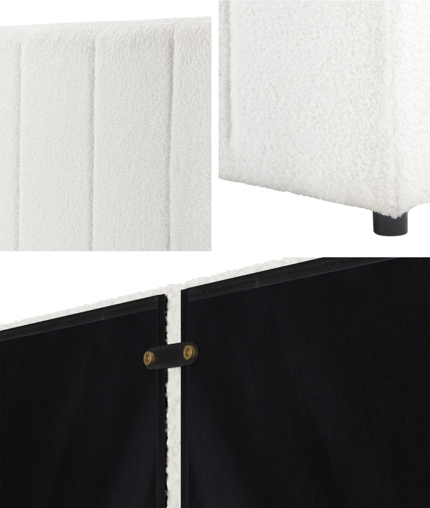 Oikiture Bed Frame Headboard King Single White Boucle