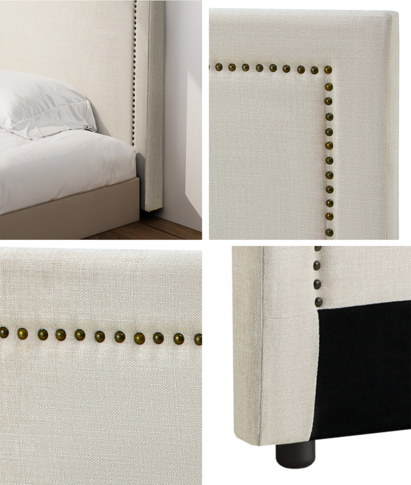 Oikiture King Size Bed Headboard Bedhead Beige