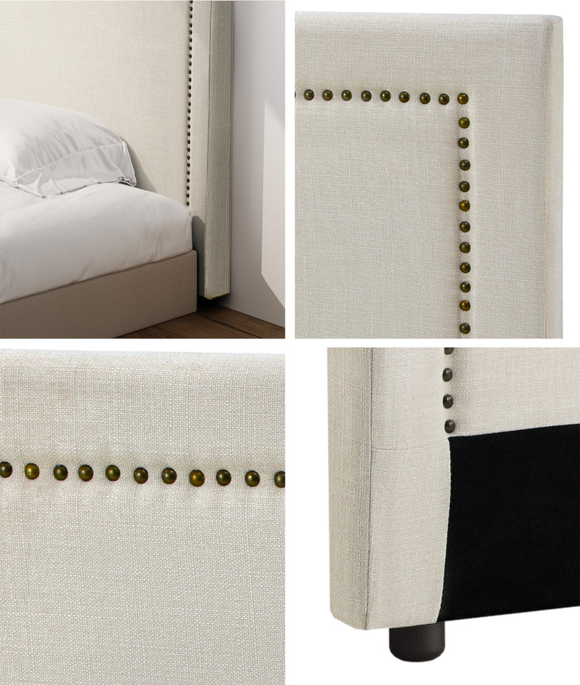 Oikiture King Single Bed Headboard Bedhead Beige