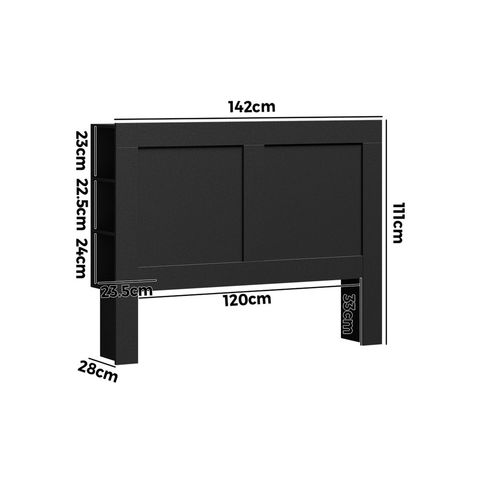 Oikiture Headboard Double Size Bedhead with Storage Shelves Black