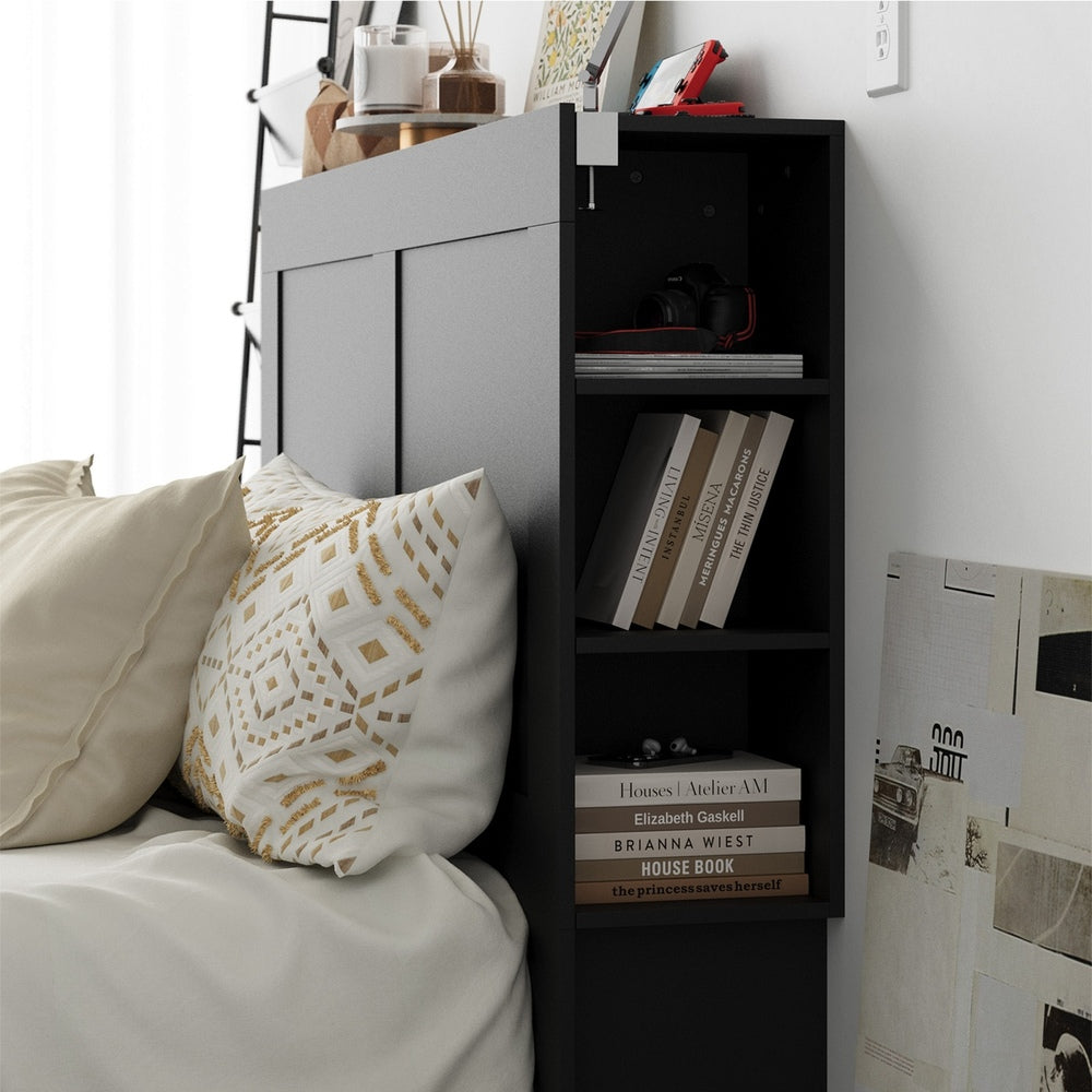 Oikiture Headboard Double Size Bedhead with Storage Shelves Black