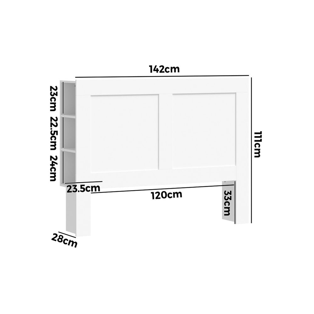 Oikiture Bed Head with Shelves Double Size White