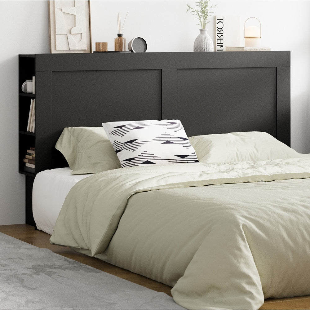 Oikiture Headboard King Size Bedhead with Storage Shelves Black
