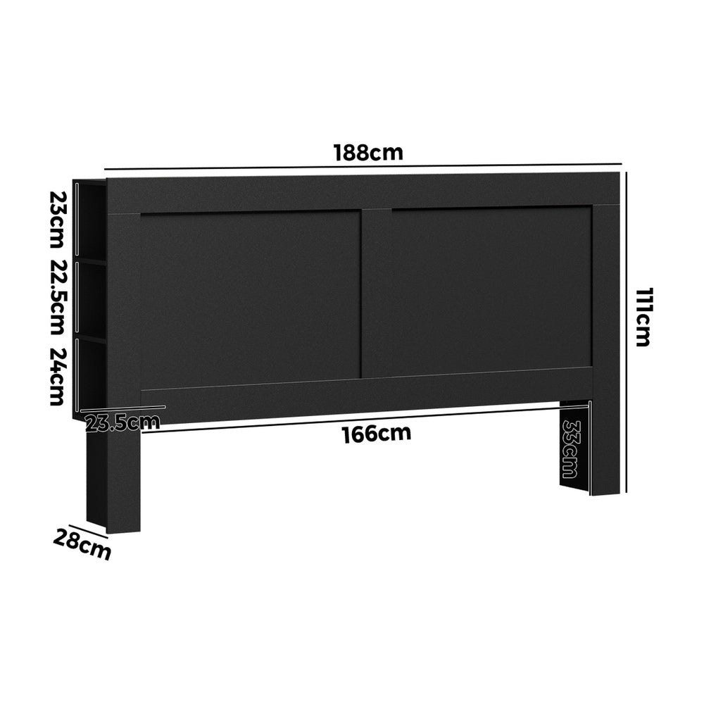 Oikiture Headboard King Size Bedhead with Storage Shelves Black
