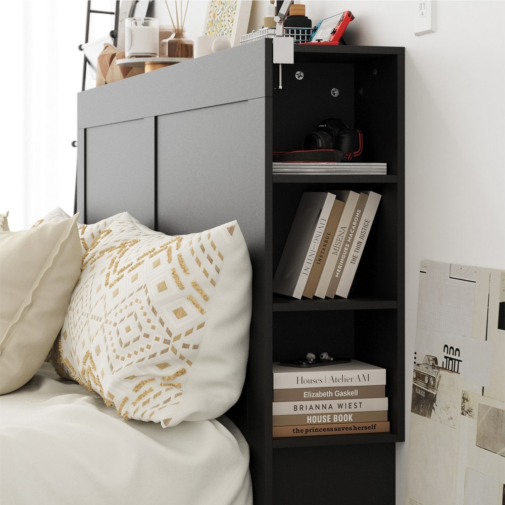 Oikiture Headboard Queen Size Bedhead with Storage Shelves Black