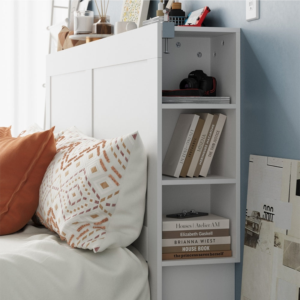 Oikiture Bed Head with Shelves Queen Size White