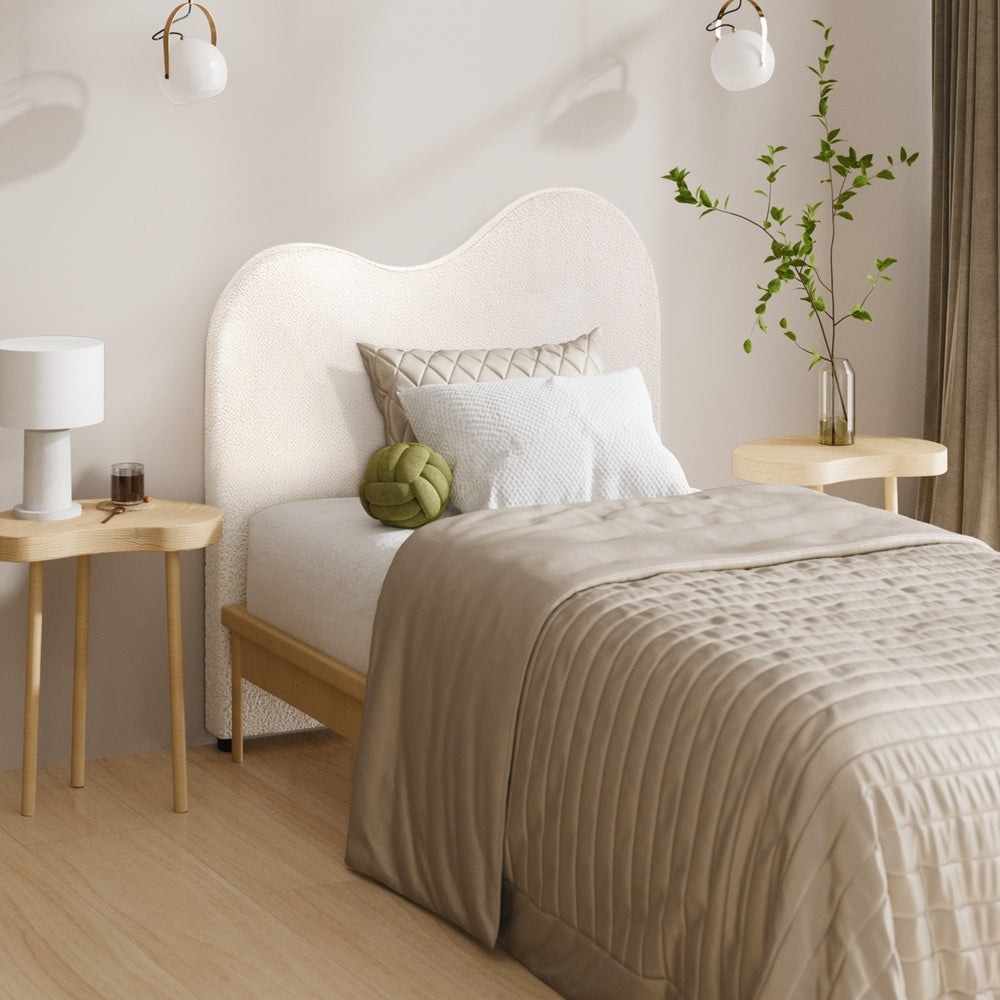 Oikiture Bed Head King Single Headboard Boucle Fabric White