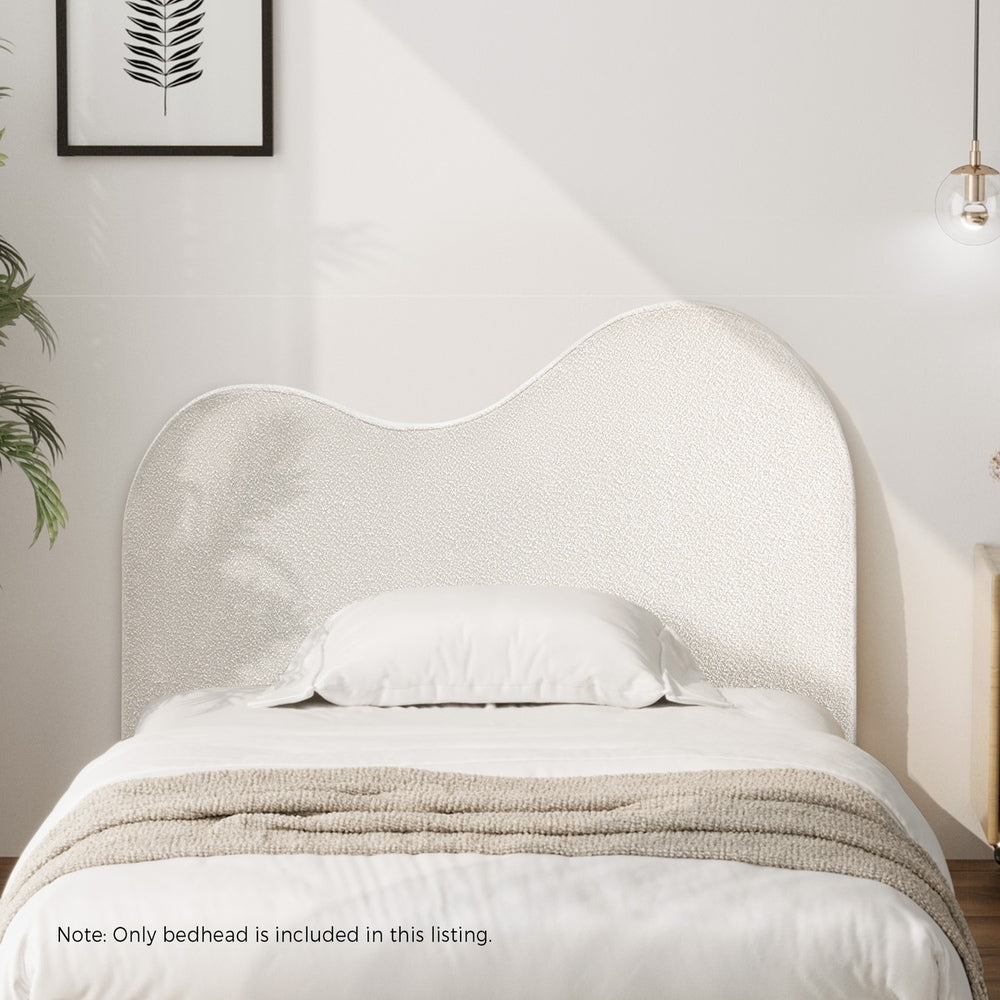 Oikiture Bed Head Single Size Headboard Boucle Fabric White