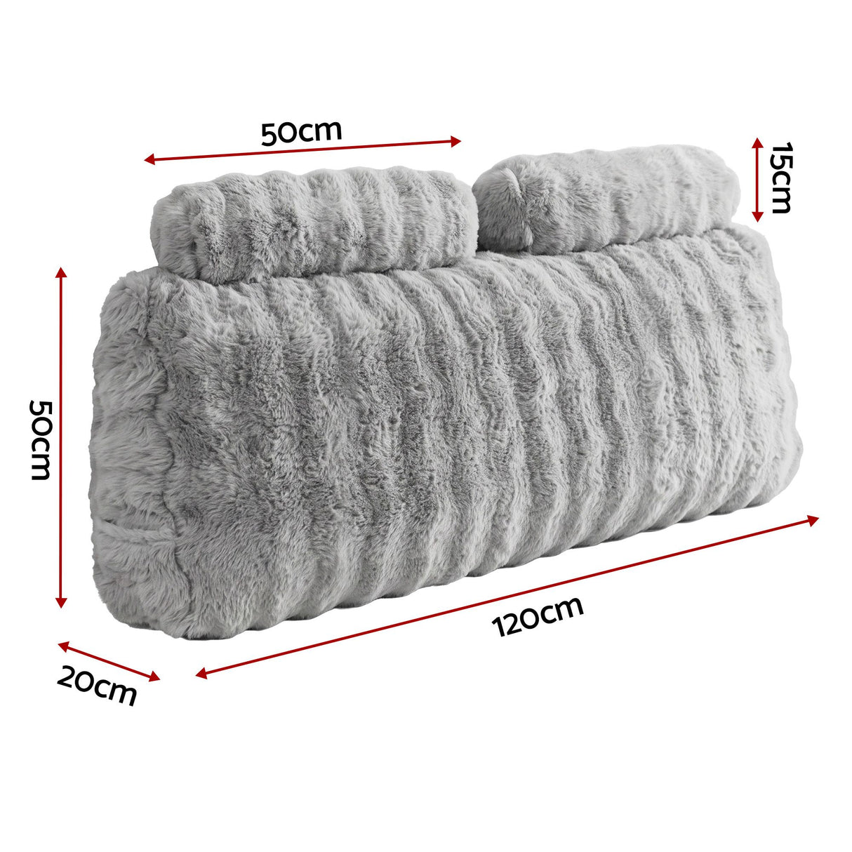 Giselle Wedge Pillow Headboard, Easy Wash Zipper Cover & Anti-Flat Foam, Couch Lumbar Support for Dorm Readers, 340g Faux Rabbit Fur with Dual Pockets, Double
