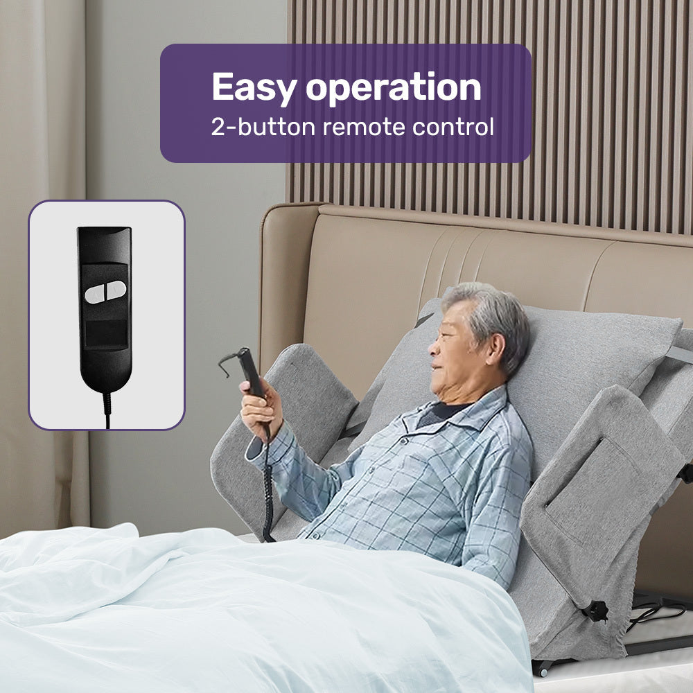 Equipmed Electric Adjustable Bed Backrest, German-Engineered Power Lifting Back Support with Remote Control, Grey