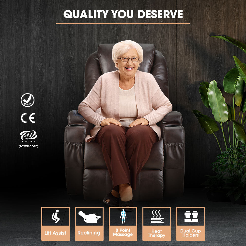 FORTIA Electric Massage Recliner Lift Heat Chair for Elderly Aged Care, Dark Crimson