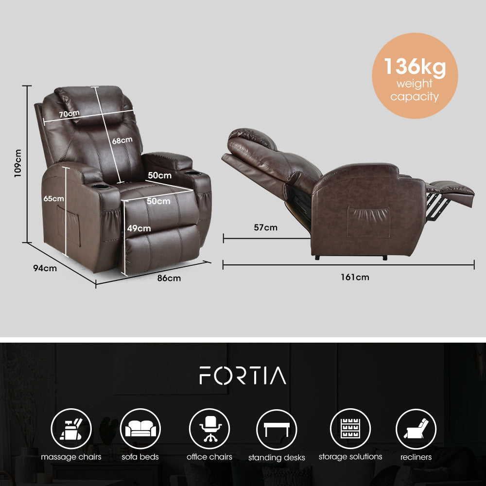 FORTIA Electric Massage Recliner Lift Heat Chair for Elderly Aged Care, Dark Crimson