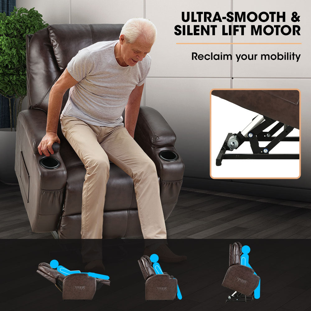 FORTIA Electric Massage Recliner Lift Heat Chair for Elderly Aged Care, Dark Crimson