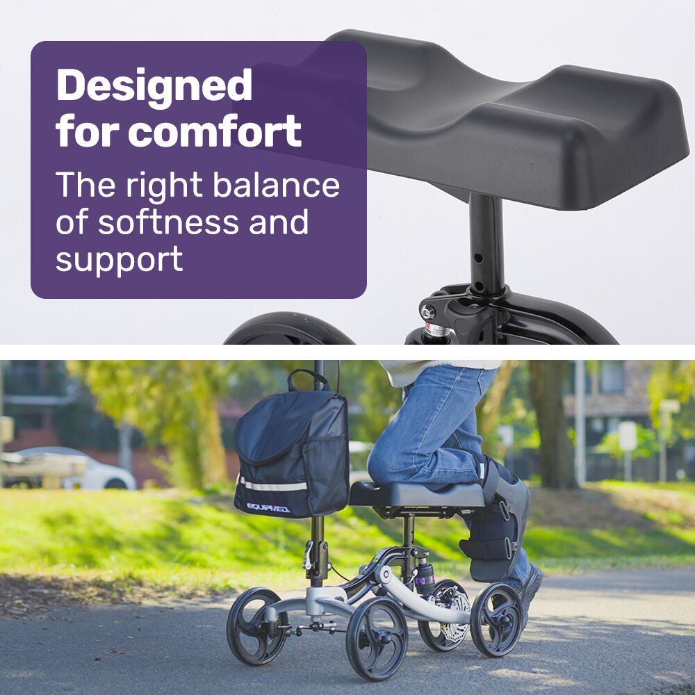 EQUIPMED Eclipse 136kg Capacity SoftRide Suspension Premium Knee Scooter - Silver