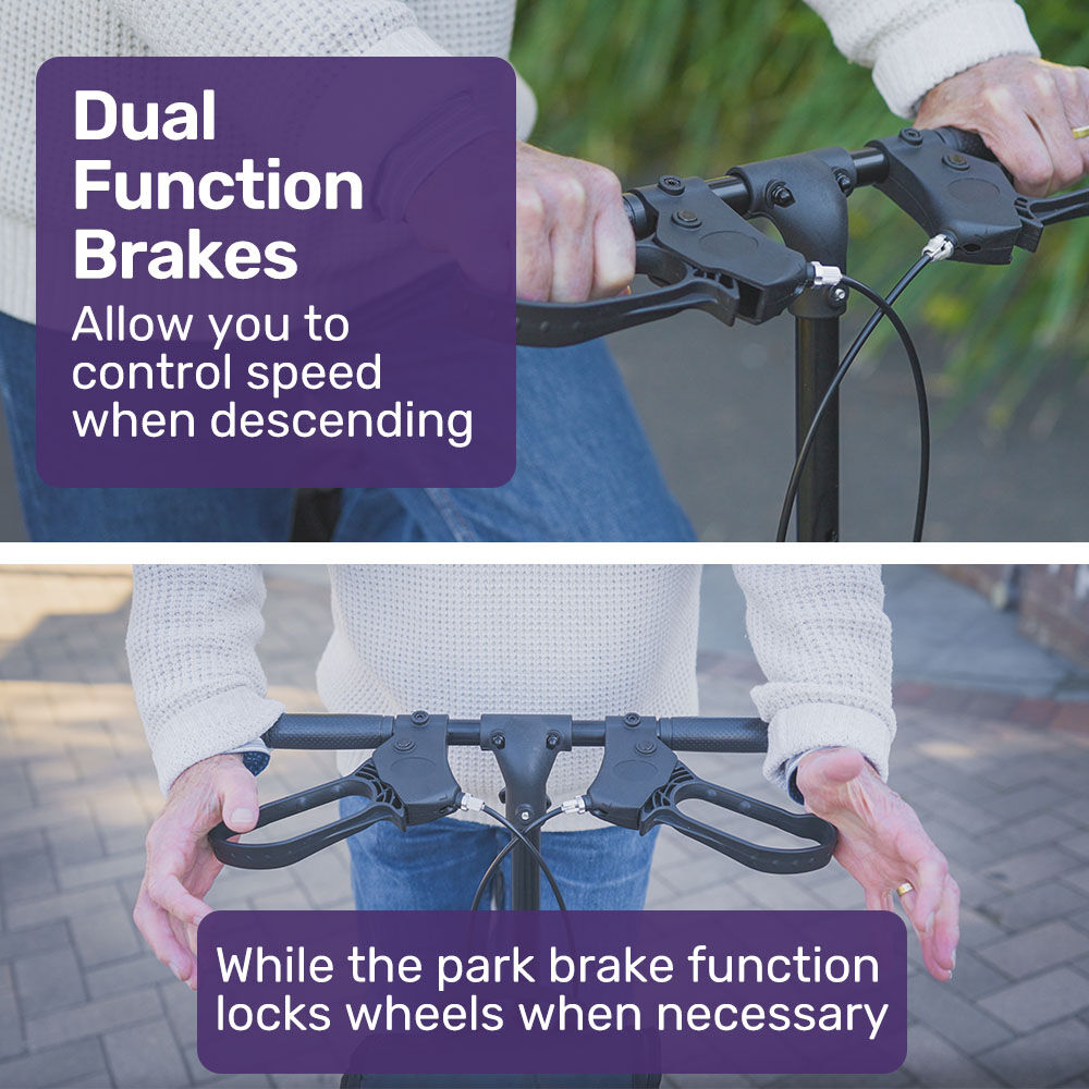 Equipmed Knee Scooter Walker, Dual Brakes - Bag - Broken Leg Ankle Foot Mobility - Crutches Alternative - Red