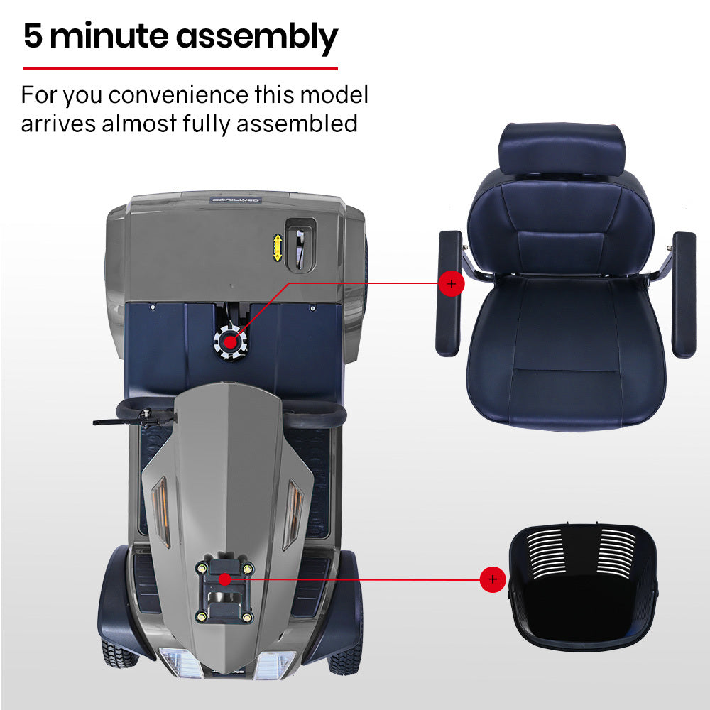 EQUIPMED VentureCruise Extra Large-Sized Electric Mobility Scooter For Elderly - Grey