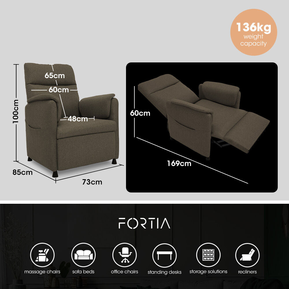 FORTIA Electric Armchair Recliner, Single Fabric Chair, Beige