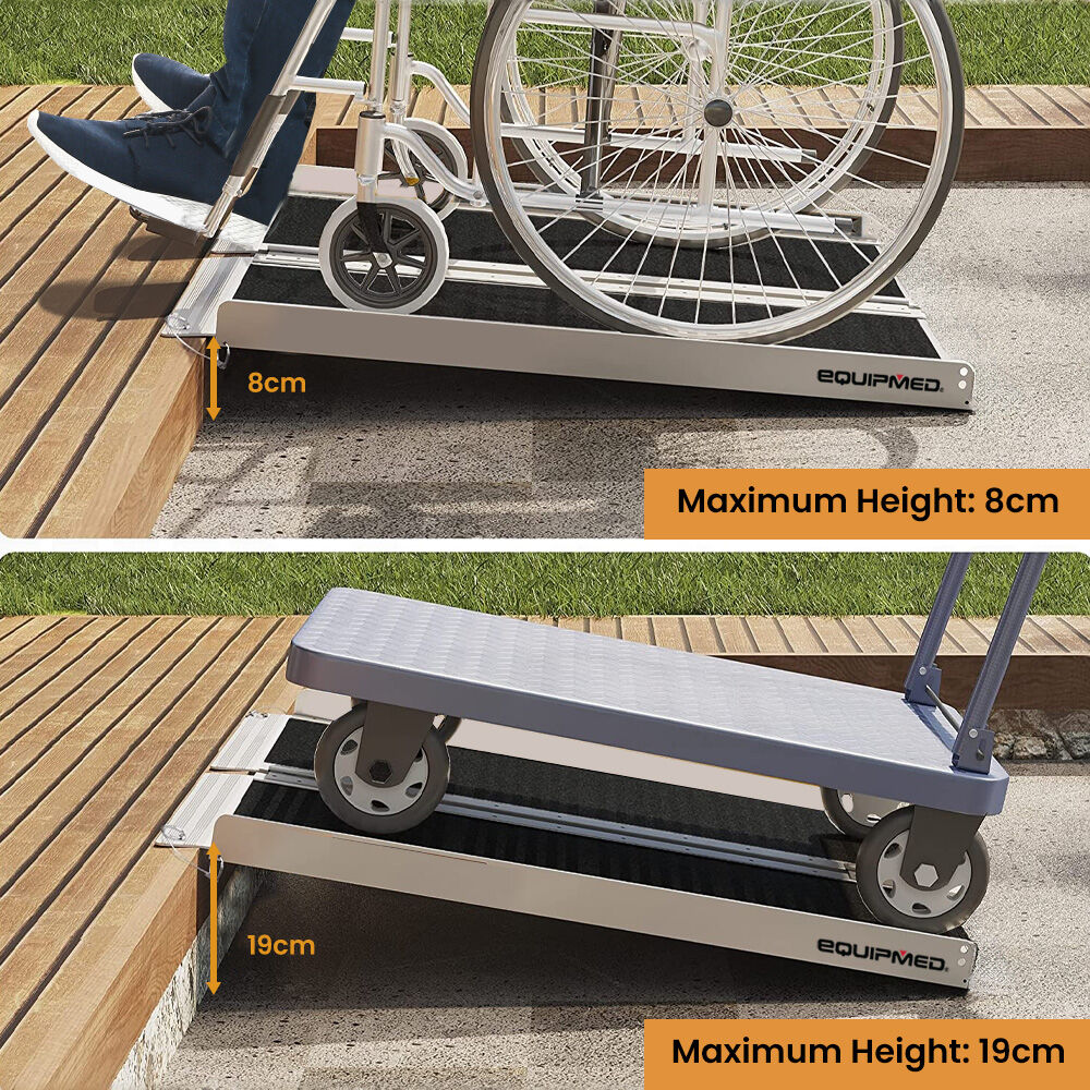 EQUIPMED 91cm Portable Folding Aluminium Access Ramp, 272kg Rated, Black Ultra-Grip, for Wheelchair, Mobility Scooter