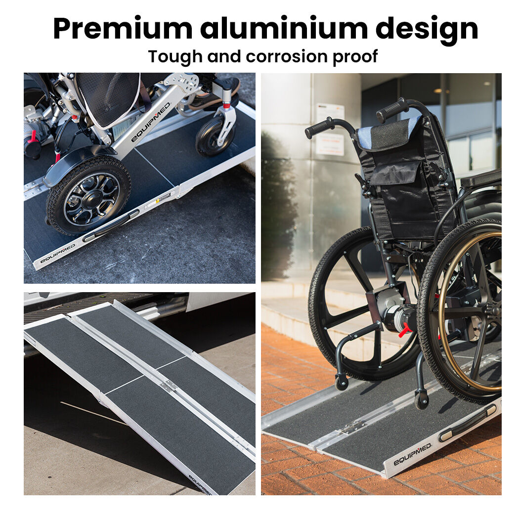 EQUIPMED 152cm Portable Folding Aluminium Access Ramp 272kg Rated, Black Ultra-Grip, for Wheelchair, Mobility Scooter