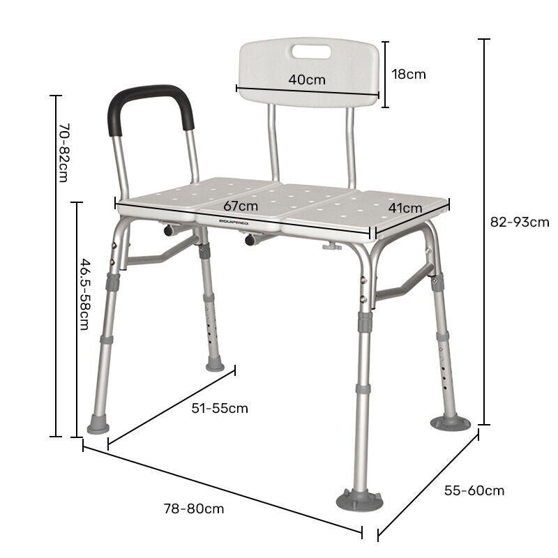 Equipmed Bath Transfer Bench Chair, Bathtubs or Shower, 125kg Capacity, for Seniors Elderly, White