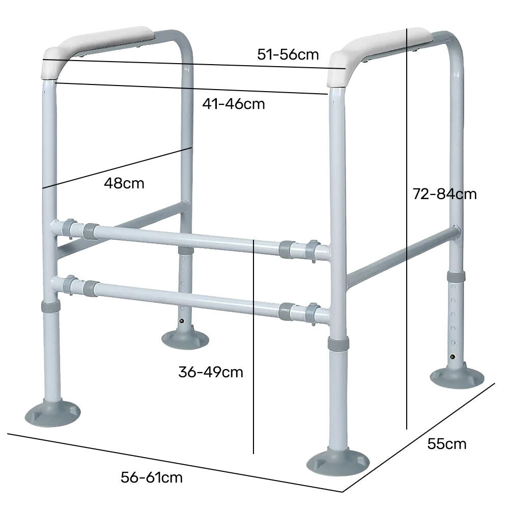 Equipmed Over Toilet Support Frame Safety Grab Aid Rail, 125kg Capacity, Adjustable Height and Width