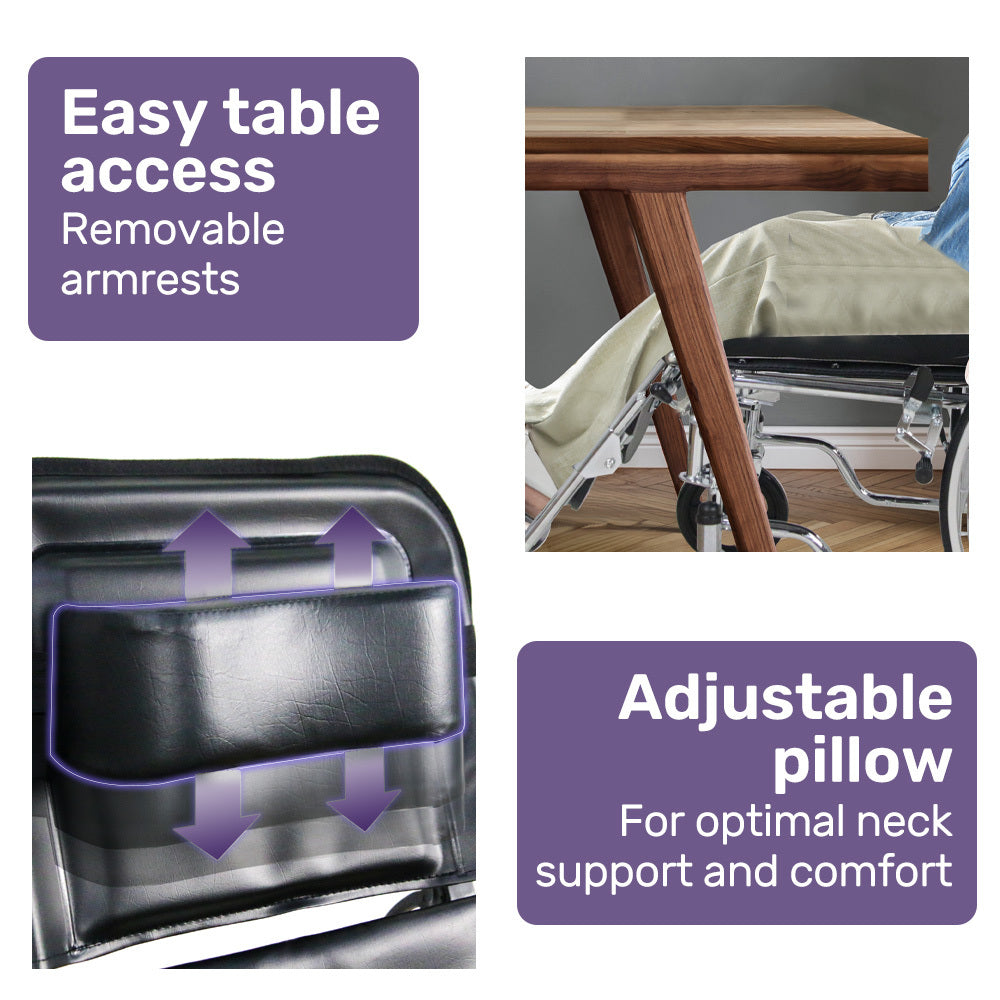 Equipmed Folding Manual Reclining Wheelchair Self Propelled, 24' Rear Wheels, Chrome Steel Frame, 46cm Wide Seat, 100kg Capacity, Park Brakes