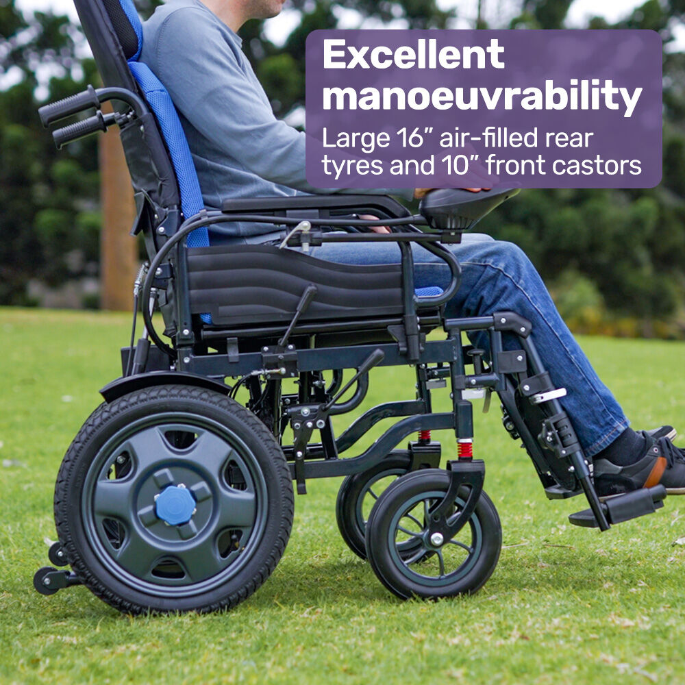 EQUIPMED Power Electric Wheelchair, Wide Bariatric Chair, Comfortable for S-XL, Long Range, Recline Adjustment, Lithium Battery, 16' Wheels, Headrest, Folding