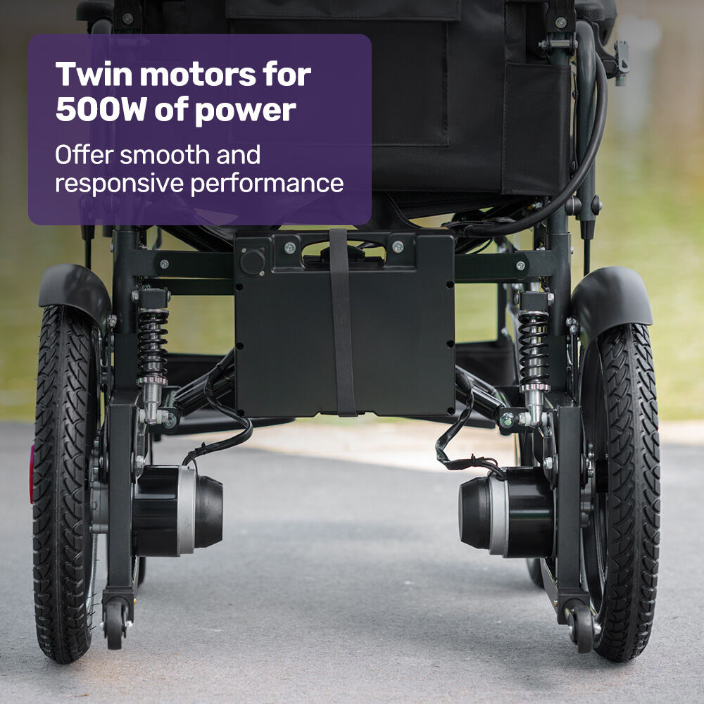 EQUIPMED Electric Folding Wheelchair, Wide Bariatric Chair Seat, Comfortable for S-XL, Long Range, Lithium Battery, Black