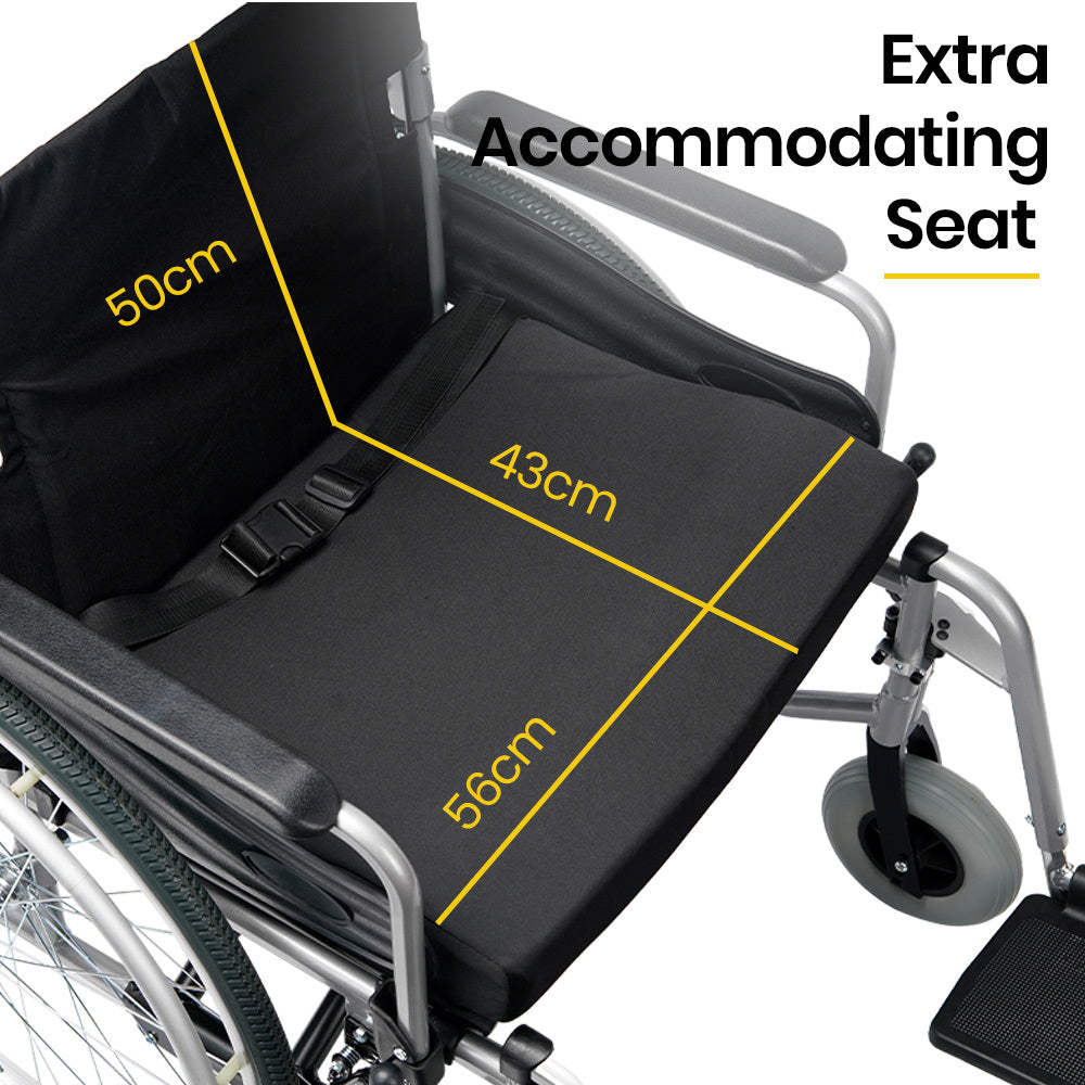 EQUIPMED Folding Wheelchair XXL Extra-Wide Bariatric Seat , Aluminium Frame, 150kg Capacity, 24 Inch Wheels, Park Brakes, Black