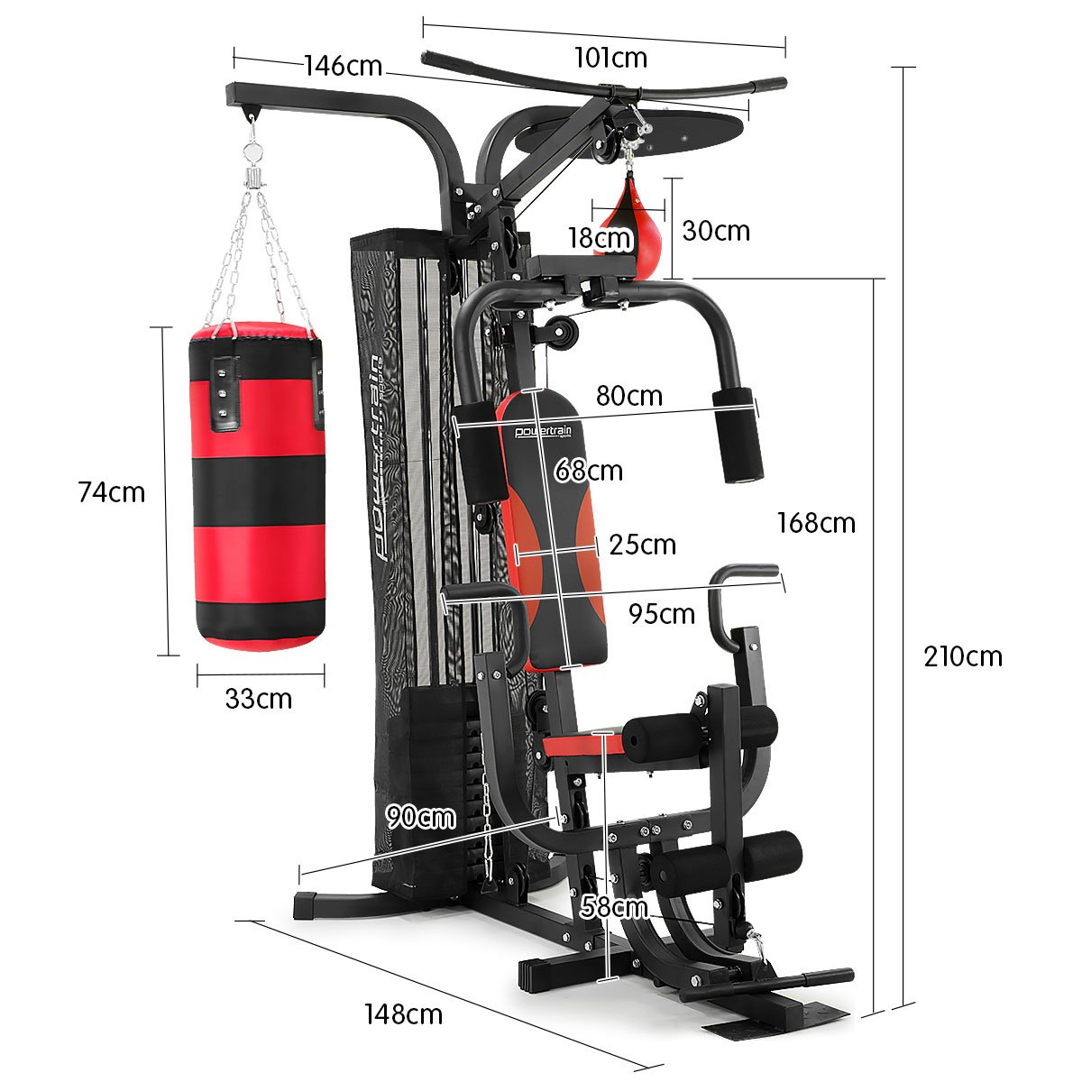 Home Gym Multi Station with Boxing Punching Bag Speed Ball Powertrain