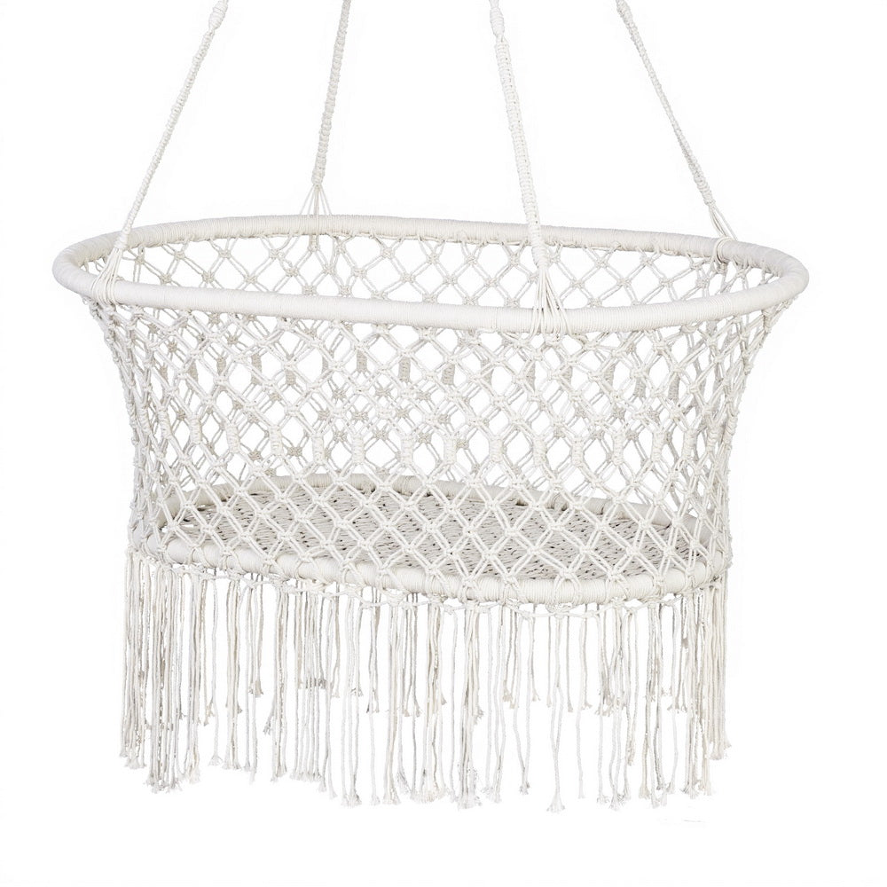 Gardeon Hammock Chair Cotton Swing Chair Outdoor Indoor Cream