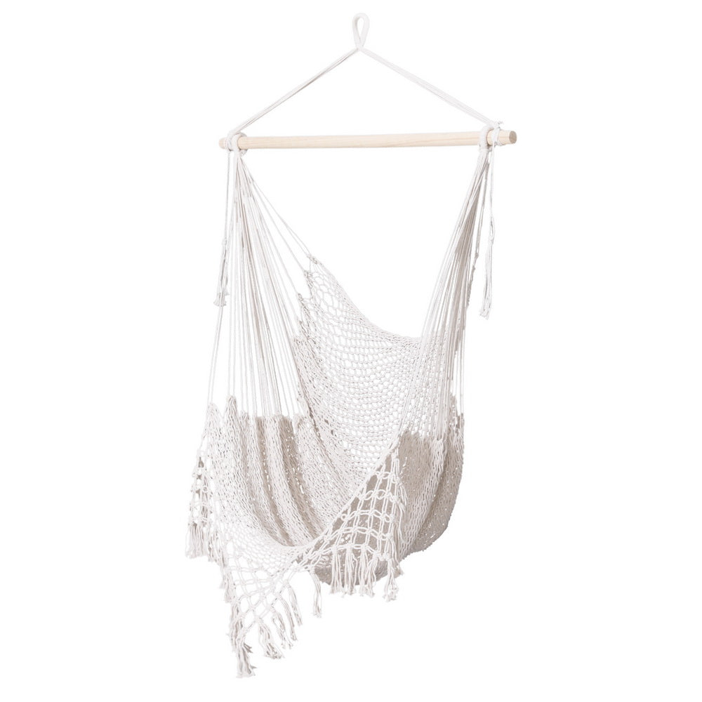 Gardeon Cream Mesh Hammock Chair Swing for Camping and Relaxation
