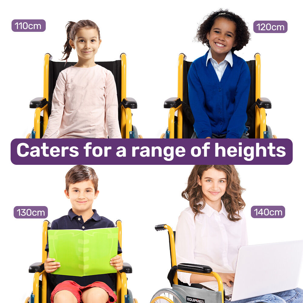 EQUIPMED Kids Paediatric Wheelchair, 100kg Rated, 110-140cm Rider Height, Quick Folding, Adjustable Footrests, 22' Wheels, Yellow