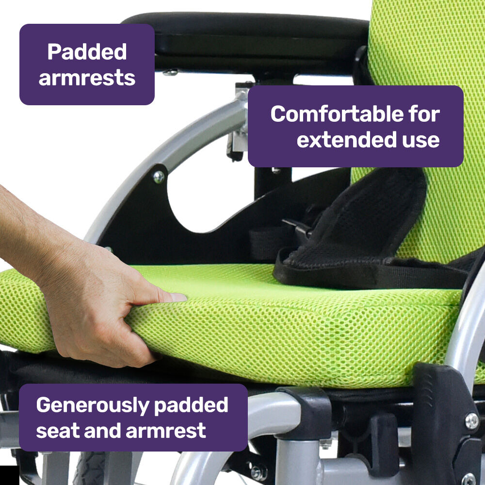 EQUIPMED Kids Premium Paediatric Wheelchair, Lightweight Aluminium, 22' Wheels, 75kg Rated, Green