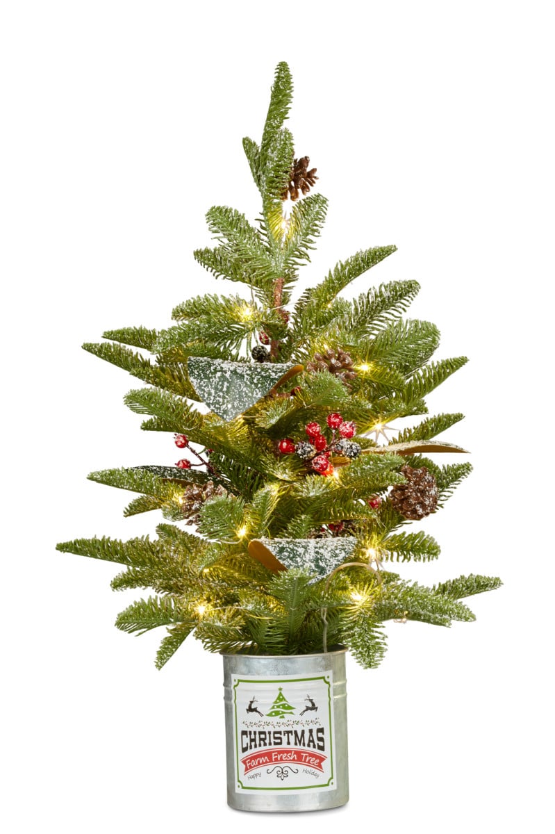 Christabelle Christmas Tree with Lights in Tin Pot - 65cm