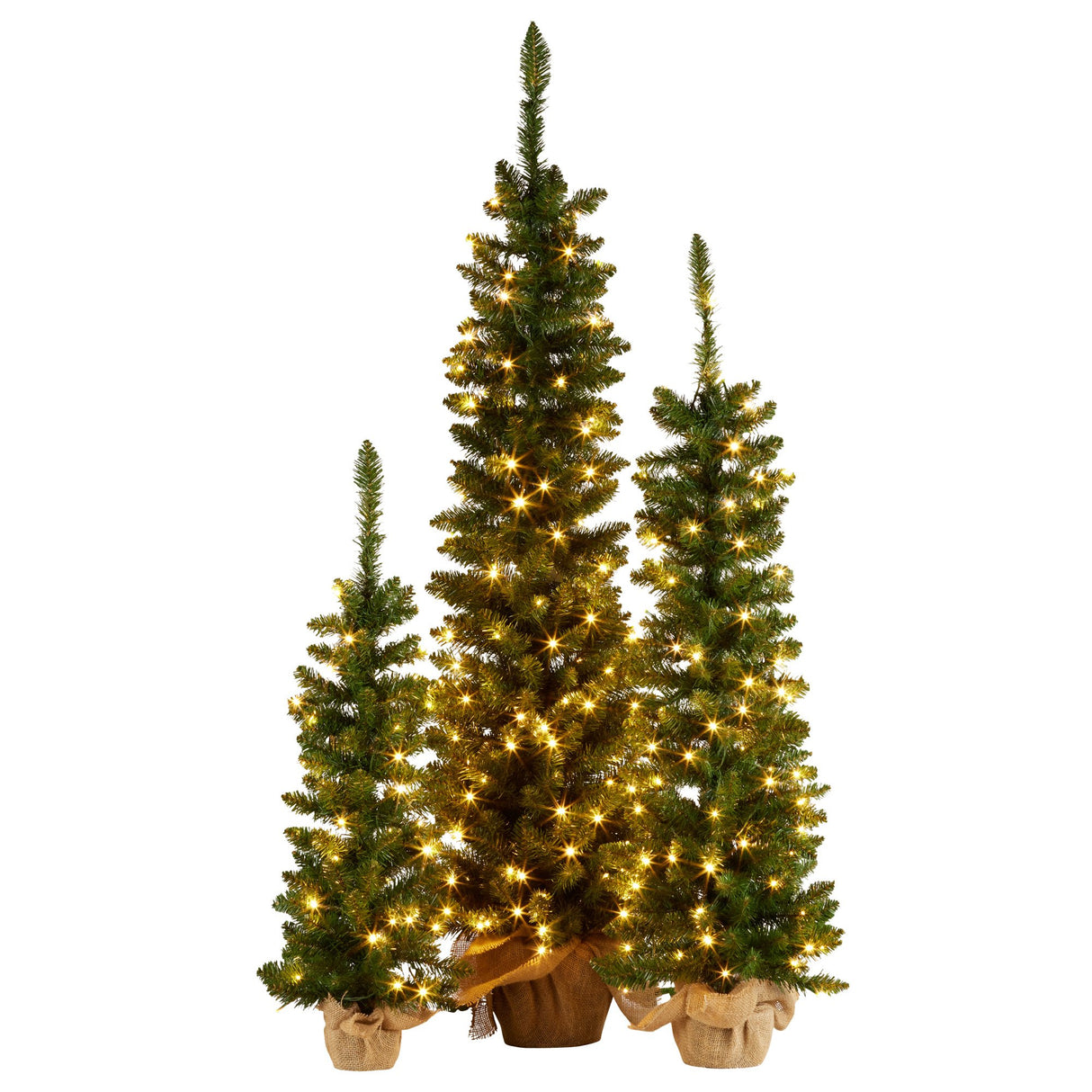 Christabelle Set of 3 Prelit Christmas Trees with Hessian Bases