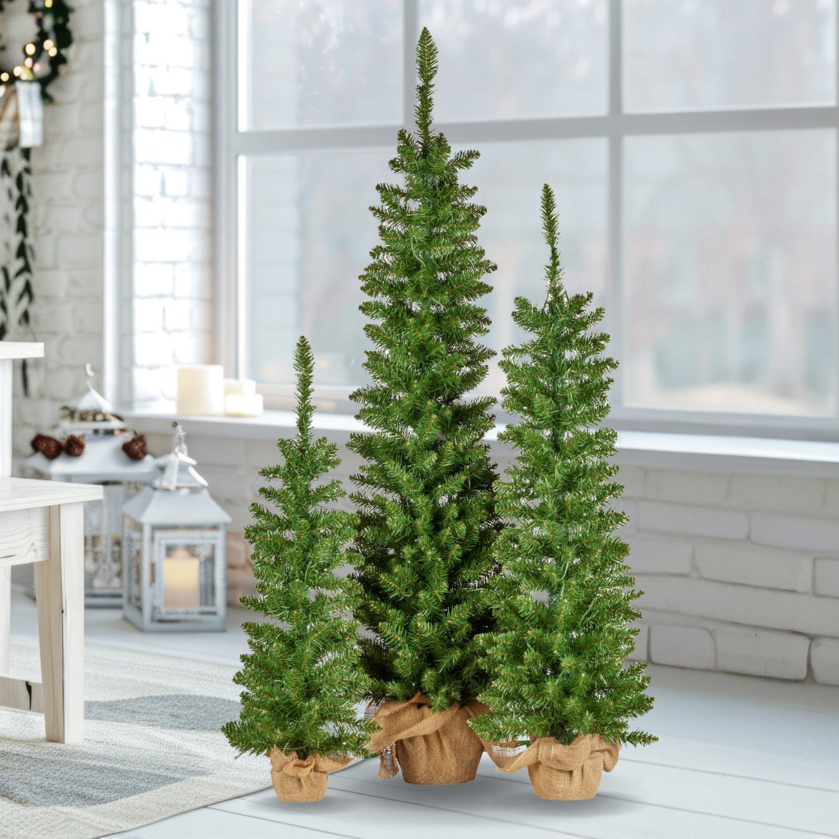 Christabelle Set of 3 Prelit Christmas Trees with Hessian Bases