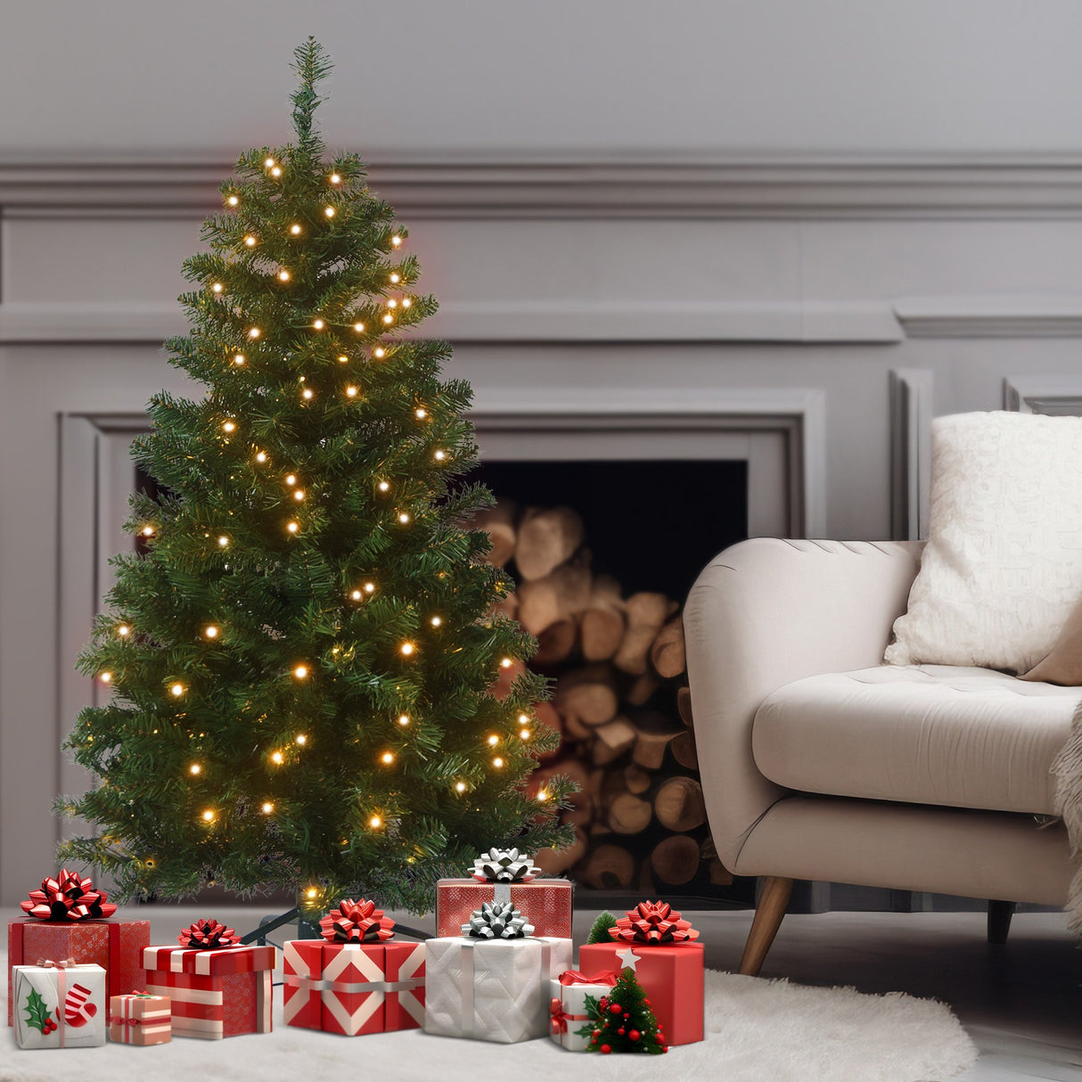 137cm Pine Slimline Christmas Tree with Lights