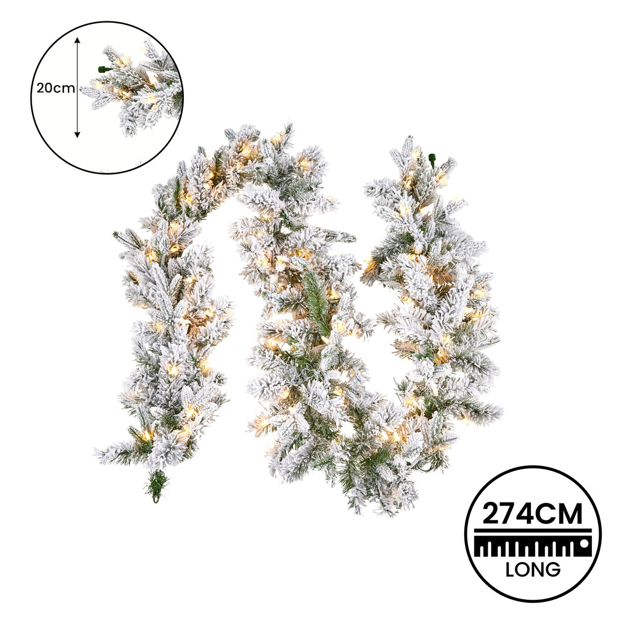 Christabelle Snowy Atica Pre-Lit Christmas Garland - 274cm